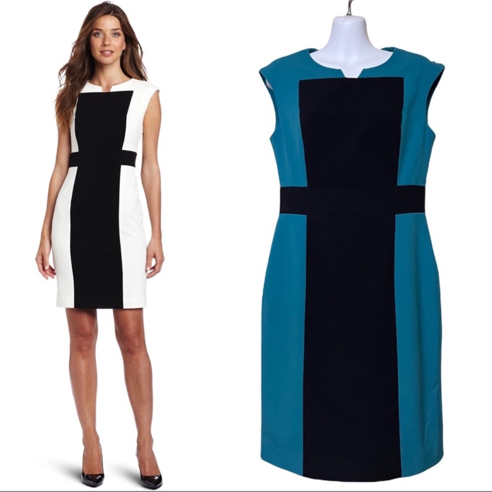 Calvin Klein Women’s Turquoise Black Color Block Sheath Dress
